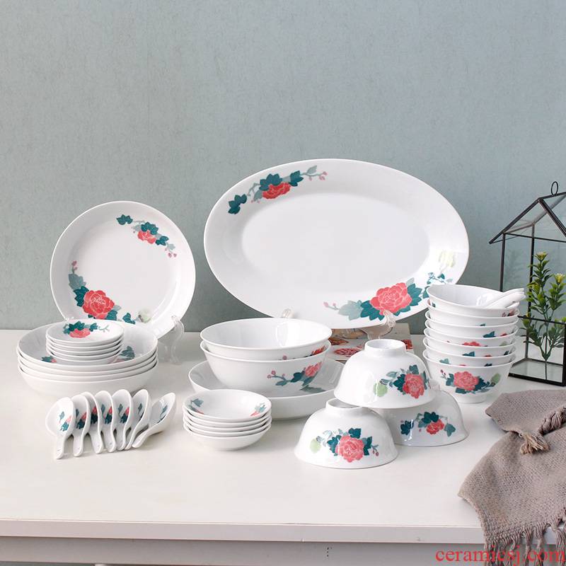 The red guanyao porcelain lotus flower head 39 tableware under The liling glaze color hand - made ceramic bowl plate gifts sets
