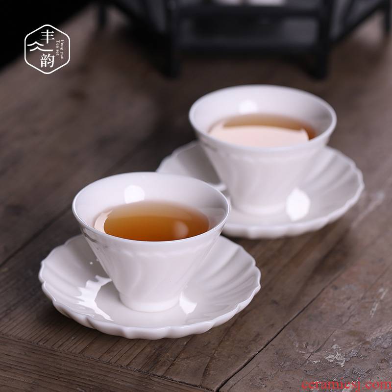 Dehua white porcelain sample tea cup pure white single small ceramic cups cup kung fu masters cup large fragrance - smelling cup cup mat