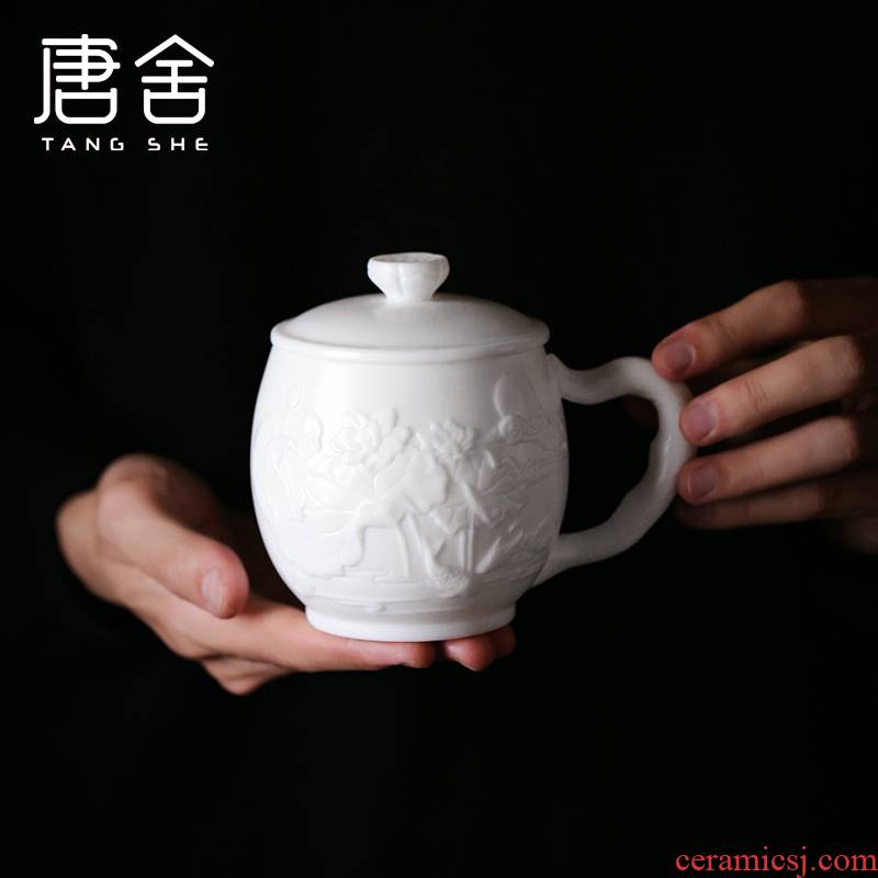 Don difference up manual its dehua white porcelain teacup office cup personal keller cup with cover the sample tea cup