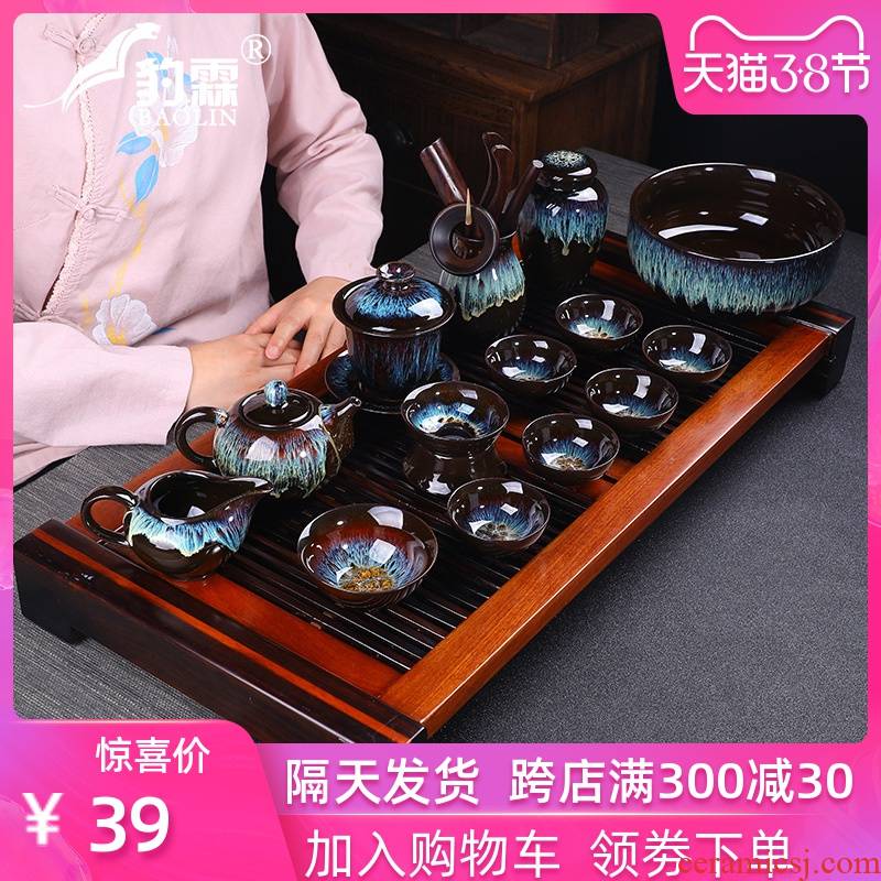 Leopard lam, up built light tea suit household temmoku glaze ceramic teapot masterpieces kung fu tea cup, tea