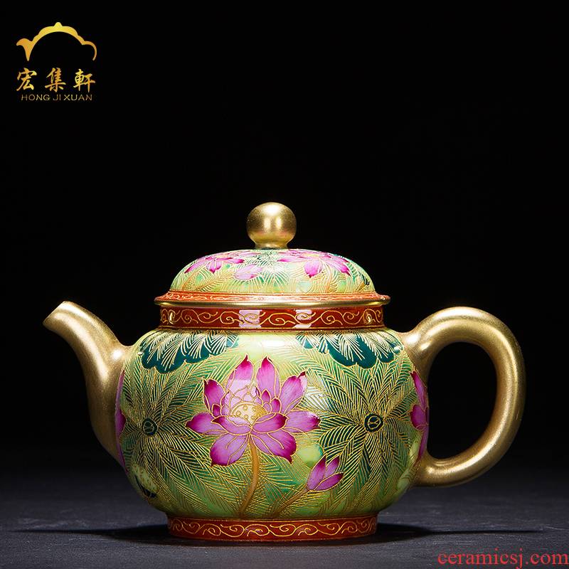 Jingdezhen ceramic teapot pure manual hand - made wire inlay enamel see colour of household kung fu tea set little teapot red green tea