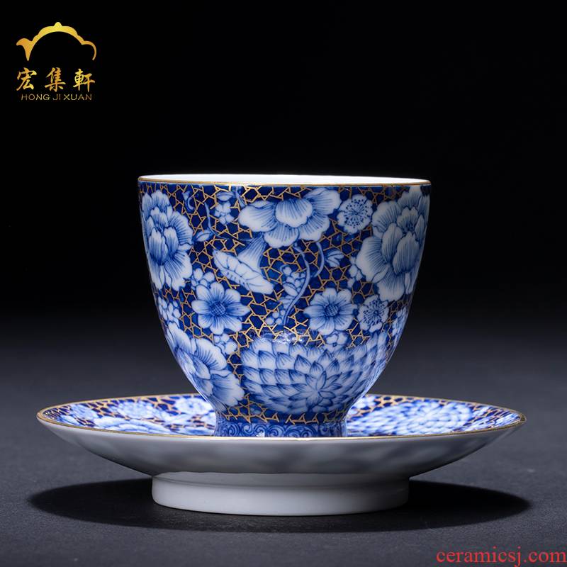 The see colour flower jingdezhen blue and white hand sample tea cup kung fu tea cups checking ceramic masters cup personal single CPU