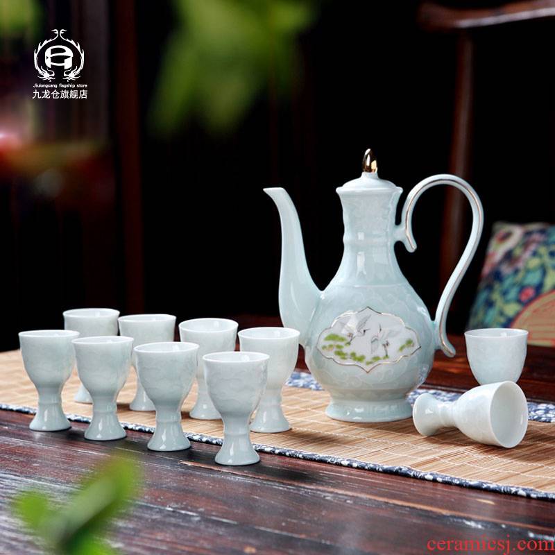 DH jingdezhen wine suits for ceramic wine pot rice wine wine liquor cup celadon Chinese style household creative points