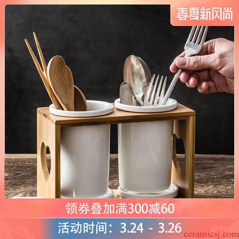 Creative bamboo chopsticks rack kitchen ceramic tube of chopsticks chopsticks box mould proof drop groceries to receive a knife and fork spoon, chopsticks boxes