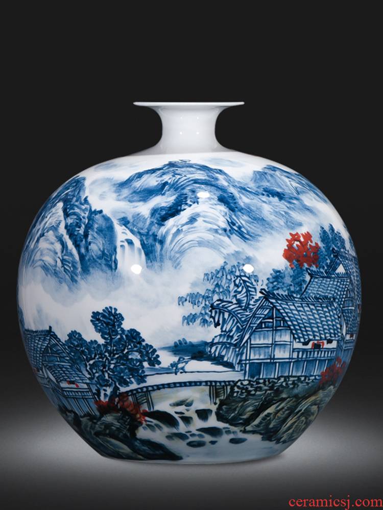 Jingdezhen ceramics vase masters hand draw colorful landscape of pomegranates of blue and white porcelain bottle Chinese sitting room adornment is placed