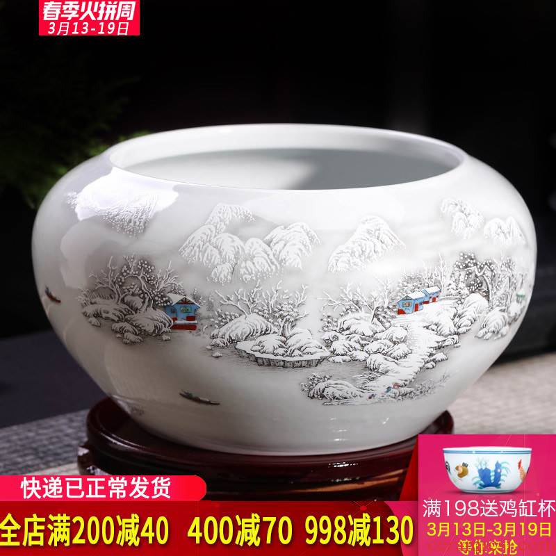 Jingdezhen ceramics goldfish turtle cylinder refers to potted writing brush washer from home furnishing articles large water lily, lotus