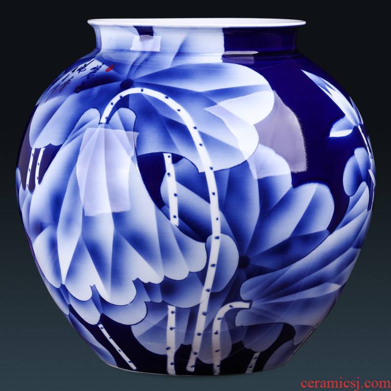 Jingdezhen ceramics by hand draw blue and white porcelain vase furnishing articles flower arranging Chinese style household adornment large living room