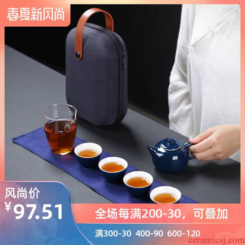 Poly real (sheng to crack a pot of ceramic portable bag fourth car kung fu tea set mini home the teapot