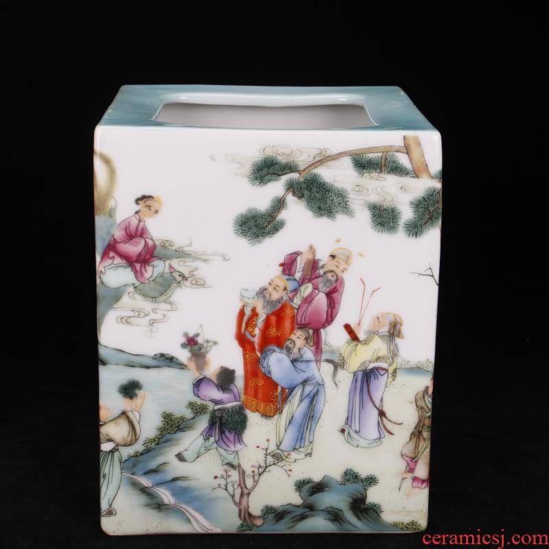 Jingdezhen imitation the qing colored enamel characters brush pot "four desk pen sea antique antique Chinese style of archaize ceramic furnishing articles