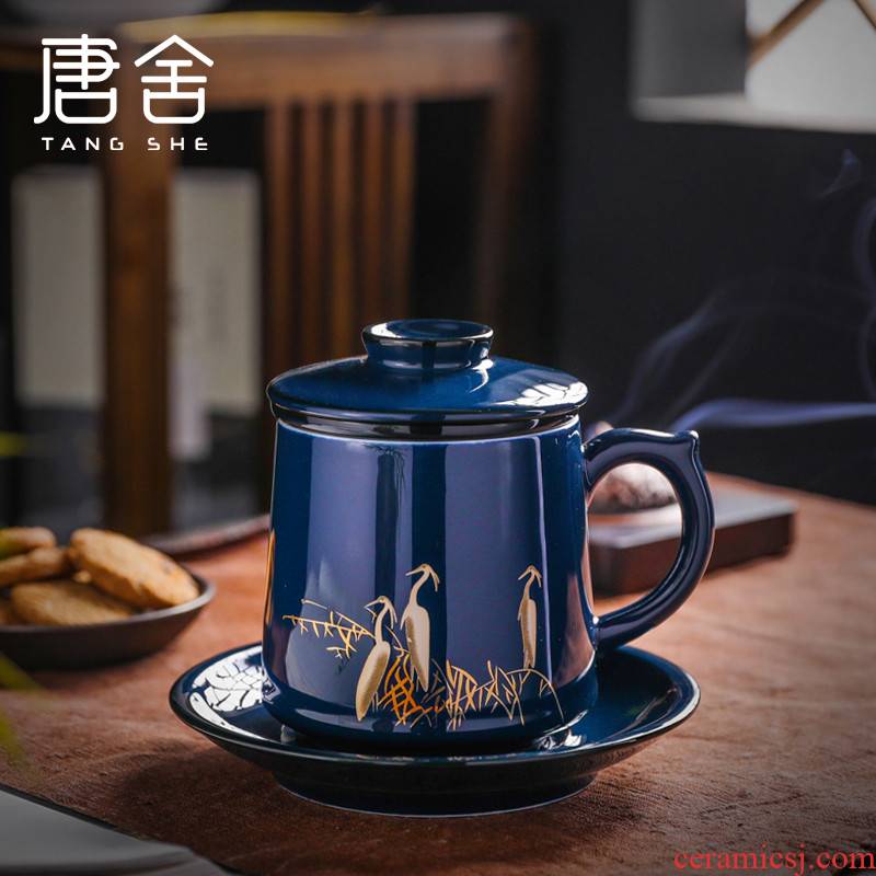 Don difference up ceramic tea cup with lid filtration separation office cup tea cup personal jingdezhen flower cup home