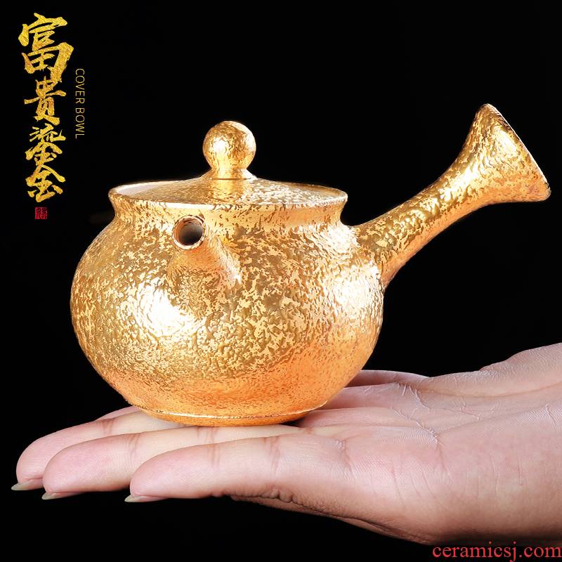 High - grade gold ceramic teapot single pot of household kung fu tea is pure manual wood'm pot side put the pot of gold 24 k