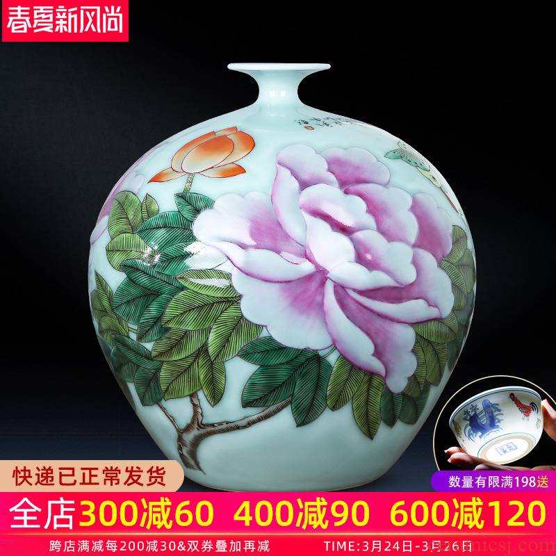 Jingdezhen ceramics green glaze hand - made blooming flowers vase decoration furnishing articles pomegranate bottles of new Chinese style household act the role ofing is tasted