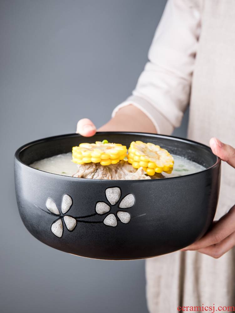 Japanese hot eat noodles bowl of domestic large capacity mercifully prevention rainbow such use originality and wind 8 inch ceramic tableware large soup bowl