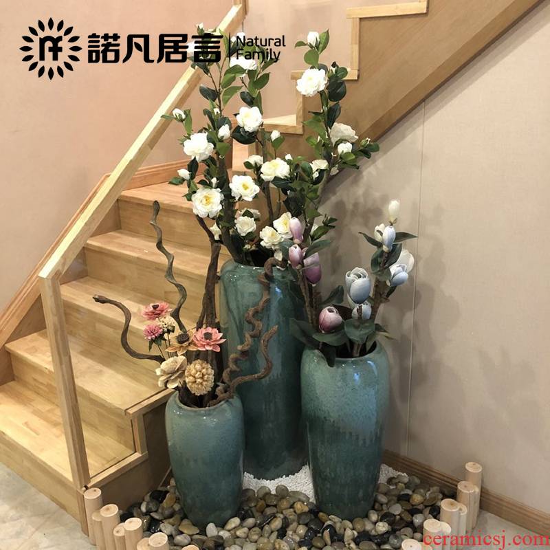 Dried flower color glaze up ceramic floor vase flower arranging flower implement ins furnishing articles large modern European living room vase