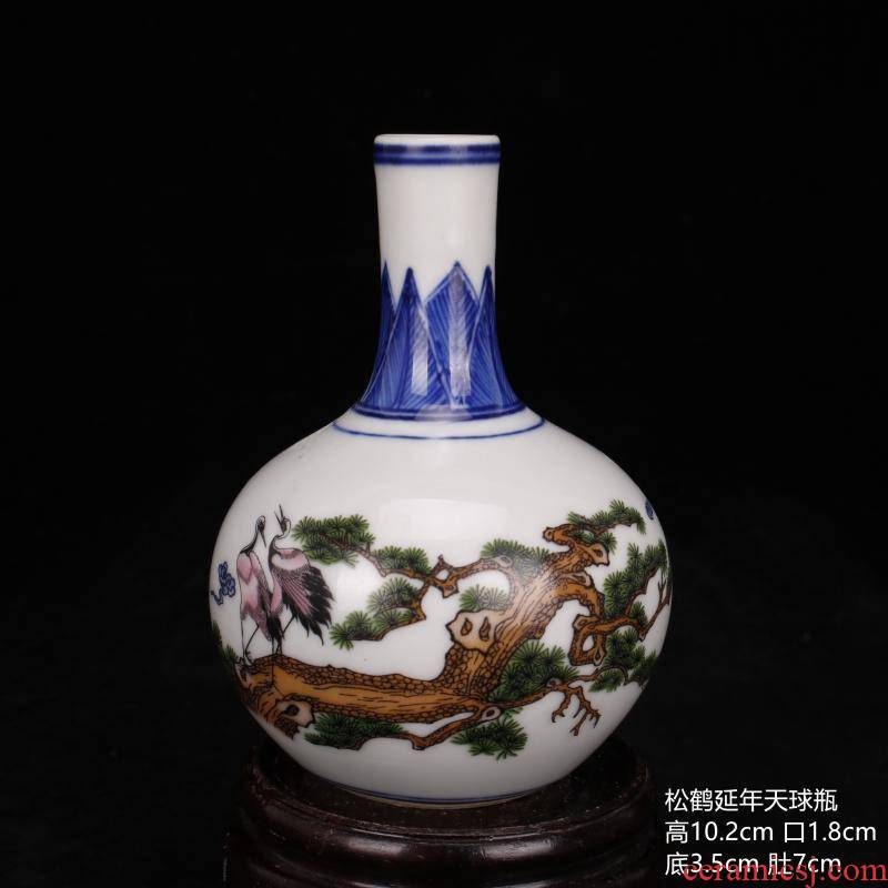 Jingdezhen bucket color painting of flowers and pine crane, mini celestial floret bottle, antique household archaize ceramic furnishing articles frame window
