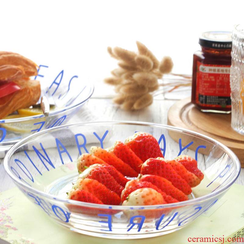 North house ceramics li zun dish transparent glass dish soup plate thickening salad fruit bowl letters breakfast tray