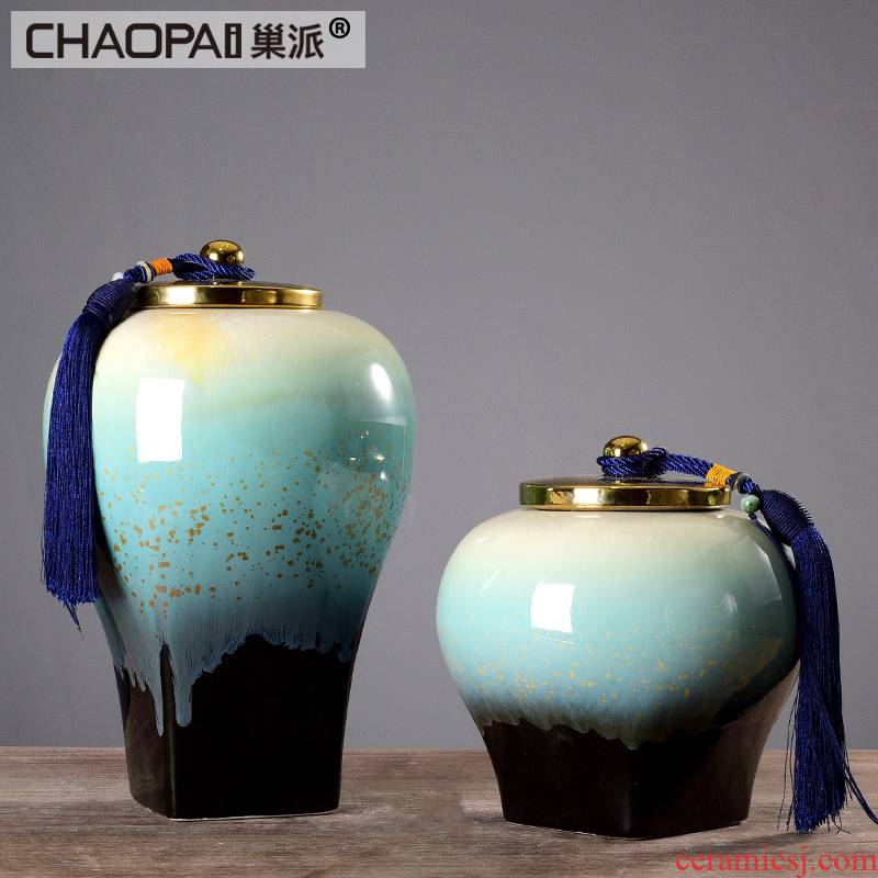 New Chinese style in modern ceramic storage jar with cover the sitting room porch vase furnishing articles classical ink painting decorative arts and crafts