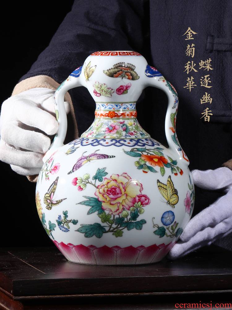 Jia lage jingdezhen vase interior furnishing articles YangShiQi clear pastel flower butterfly tattoo and name the best ear gourd bottle