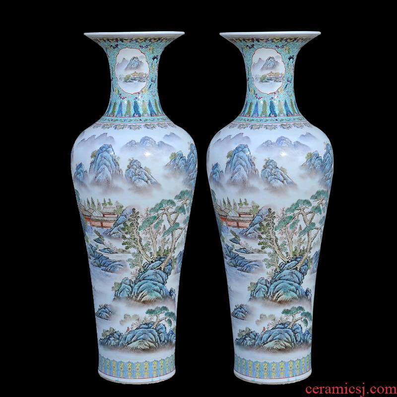Jingdezhen ceramic vases, antique hand - made pastel landscape view sound of large vases, fashionable sitting room furnishing articles