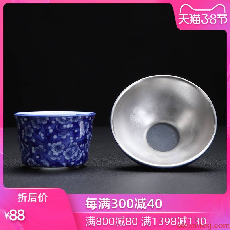 Implement the superior creative ceramic 999) tea tasted silver gilding fittings kung fu tea silver filters filter tea set