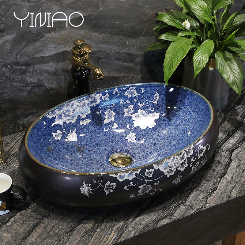 Vintage art on the stage basin sink ceramic toilet lavatory oval home for wash gargle basin balcony