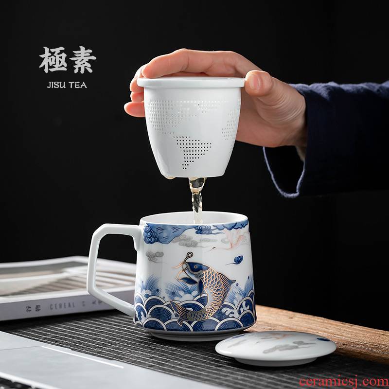 Dragon fish pole element | tea cup of ceramic tea cup tea tea separator office with cover filter cup