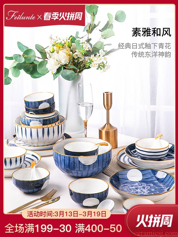 The Fijian trent jingdezhen suit Japanese dishes chopsticks tableware ceramics creative northern dishes home plate combination
