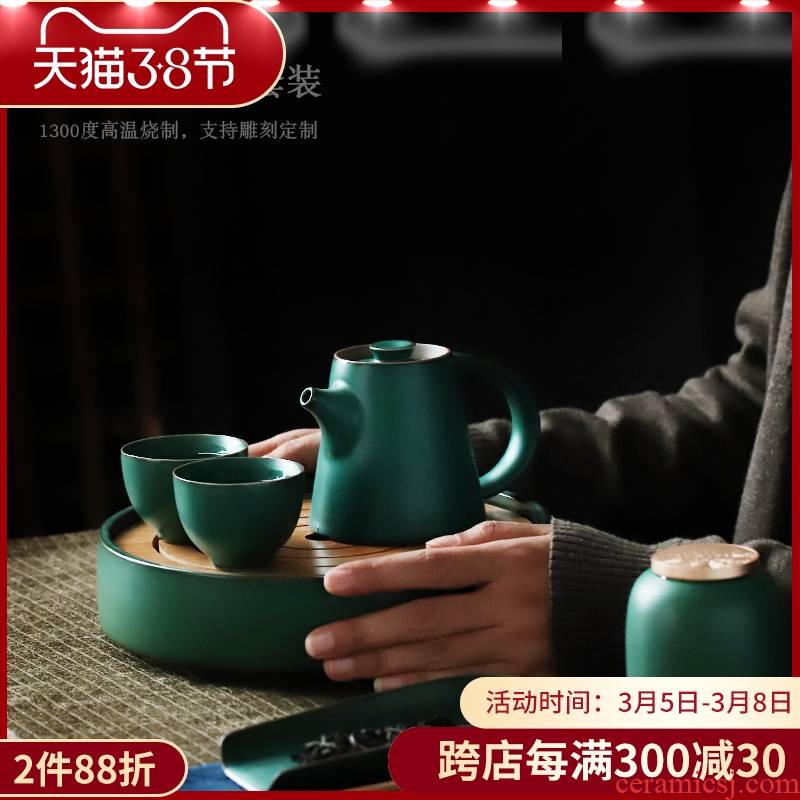ShangYan kung fu tea set suit household contracted ceramic small group we make tea in a teapot teacup tea tray two Japanese