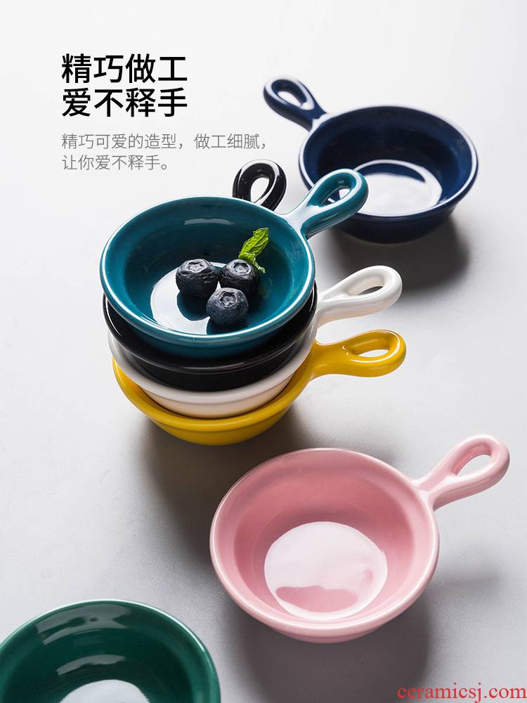 Modern Japanese housewife ceramic sauce dish flavor dish creative handle ketchup western - style dishes ingredients dishes