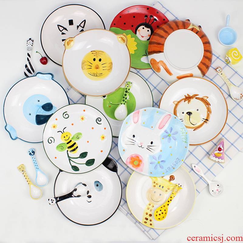 Love graces creative express little animal motifs hand - made ceramic tableware home meal plate FanPan 8 inches