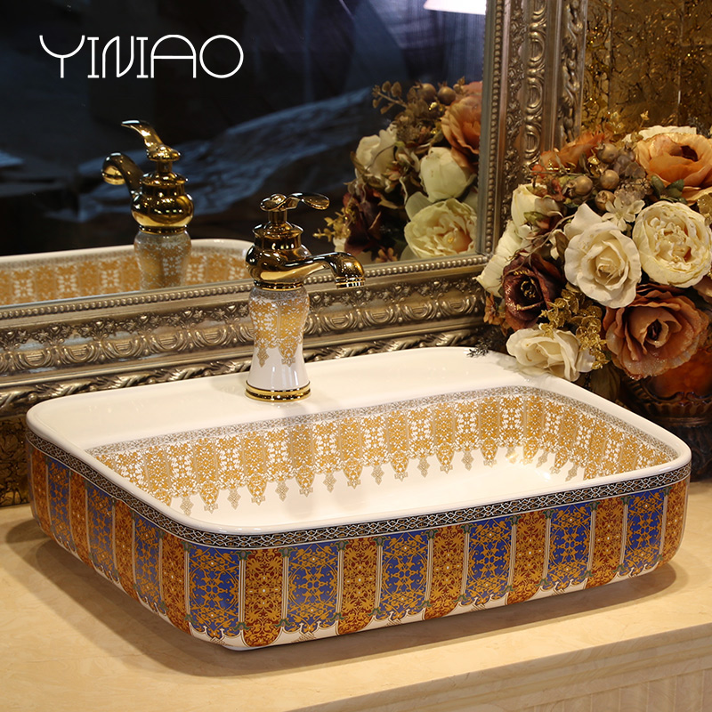 Key-2 Luxury European - style stage basin golden art basin large size of the basin that wash a face the sink creative ceramic wash basin