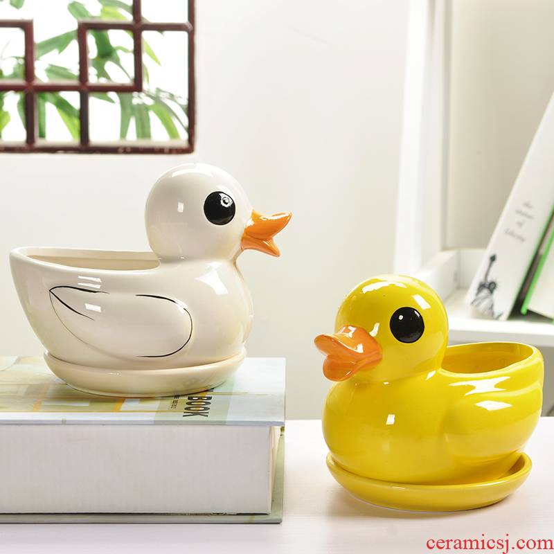 Yellow duck pot cartoon creative ceramic special offer a clearance other rich tree plant large contracted small tray
