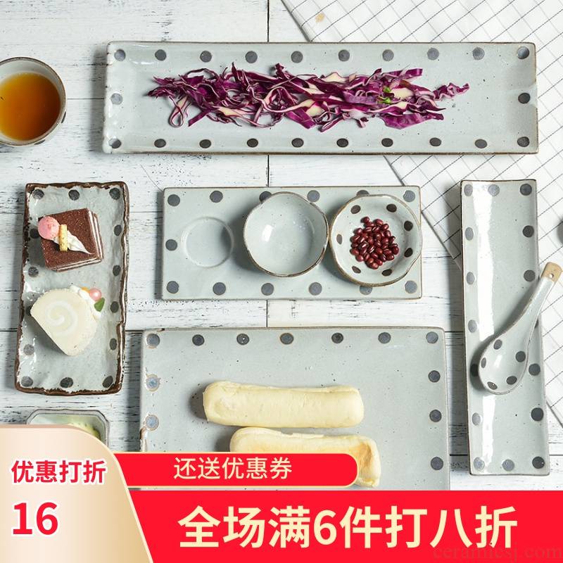 Three rectangular plate strip of pottery and porcelain sushi plate of chicken wings dessert cake dish dish dish dish fish Japanese - style tableware plate