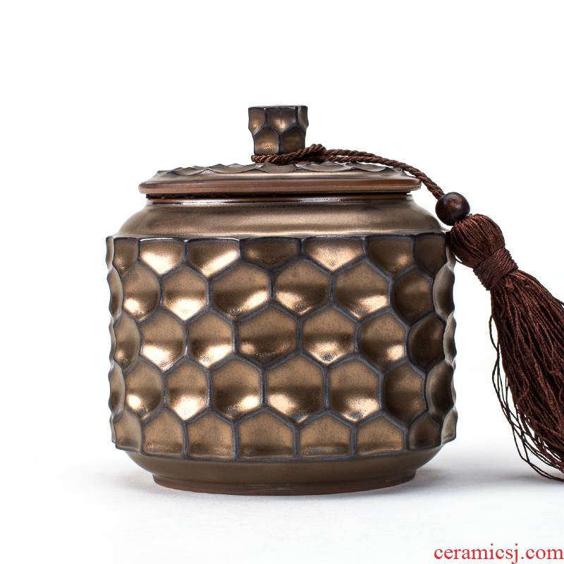 NiuRen ceramic tea pot small tea box sealed tank storage POTS and POTS imitation copper glaze tea boxes