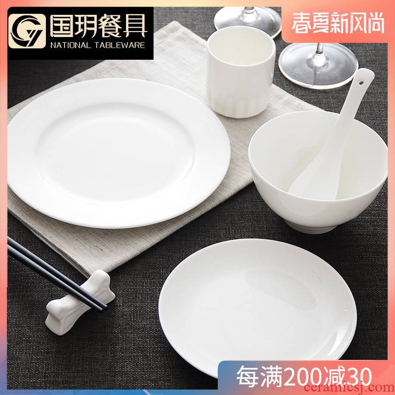 Tangshan creative white ipads China tableware suit pure white ceramics round Chinese dishes suit household dish bowl