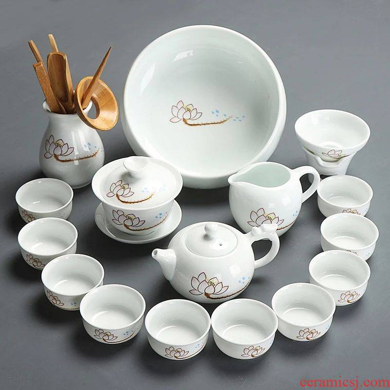 Kung fu tea set home tea cup teapot jingdezhen contracted tureen tea art pure creative ceramic tea taking