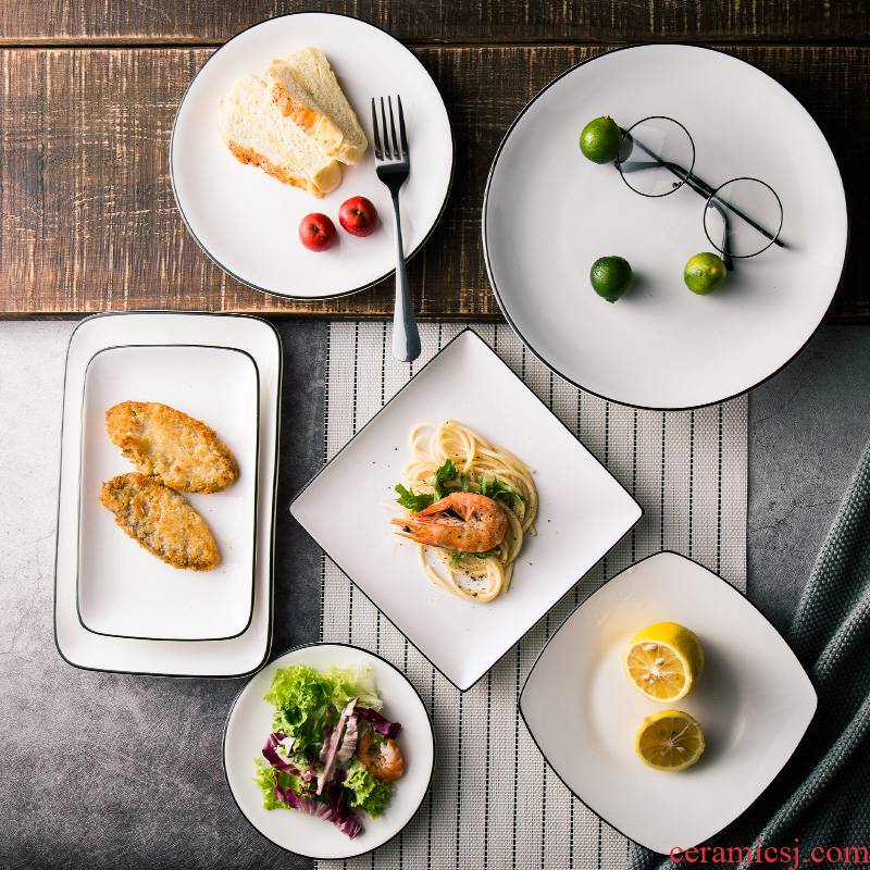Western food steak sandwich plate breakfast dishes ceramic tableware creative Japanese contracted the black food plate home plate