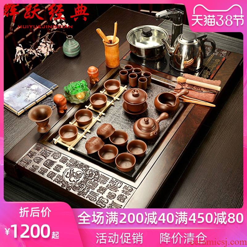 Hui, make tea set violet arenaceous kung fu tea sets electric magnetic sharply furnace black ebony stone tea tray
