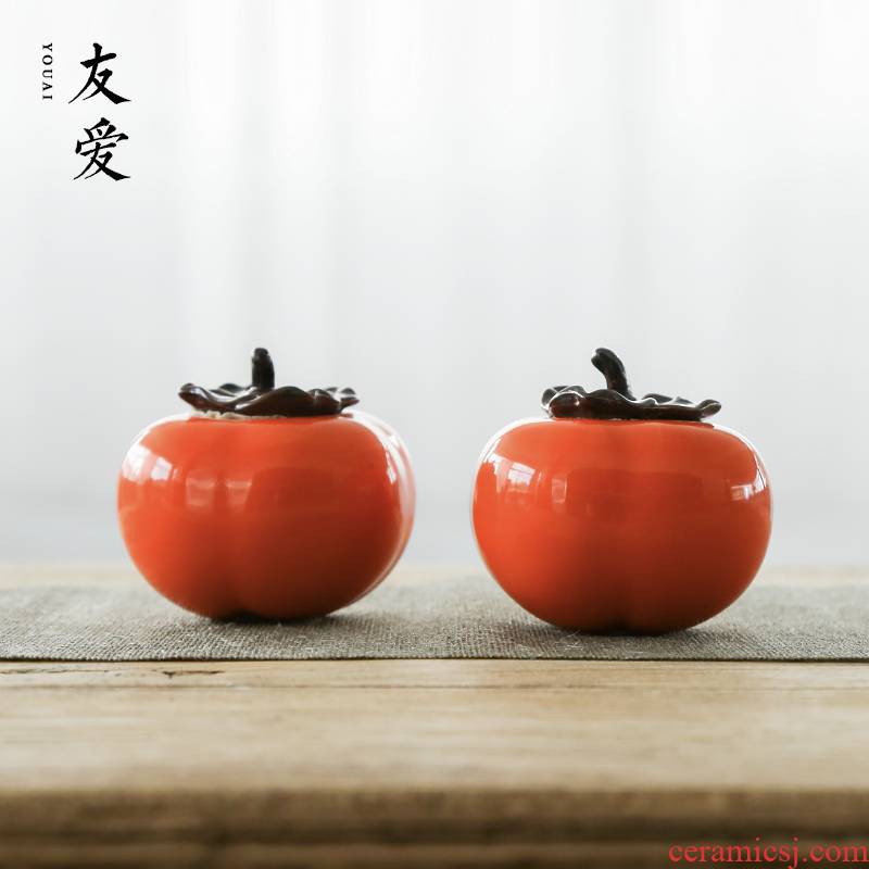 Love persimmon type ceramic creative caddy fixings mini tea jars of high territory sealed as cans of portable storage 50 g