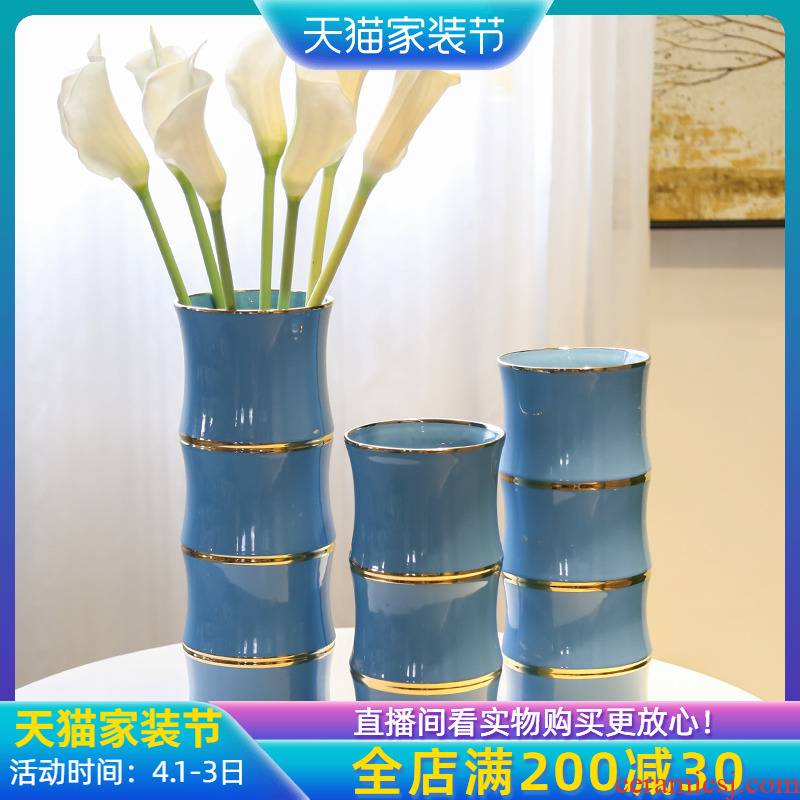 Jingdezhen mesa vase three - piece flower implement creative TV ark, the sitting room porch light flower decoration key-2 luxury flower simulation