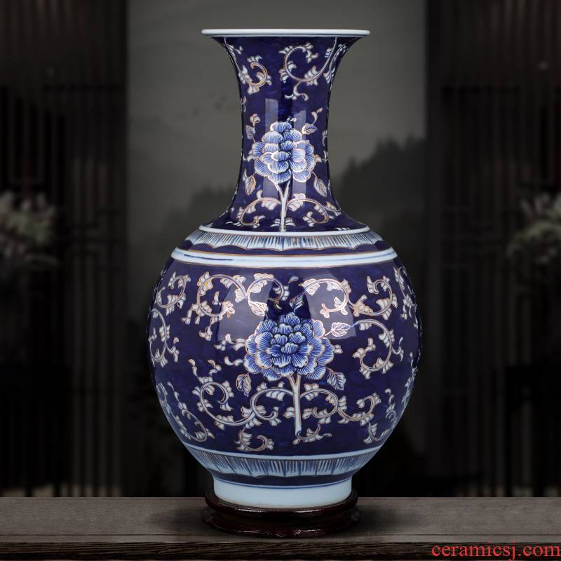 Jingdezhen ceramics hand - made large antique Chinese blue and white porcelain vases, flower arrangement, the sitting room porch rich ancient frame furnishing articles