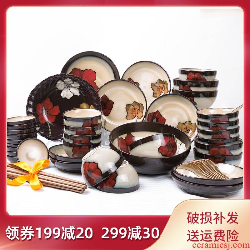 56 the head Says the yuquan 】 【 Chinese stoneware dishes tableware suit Korean ceramic dishes under the glaze color of household