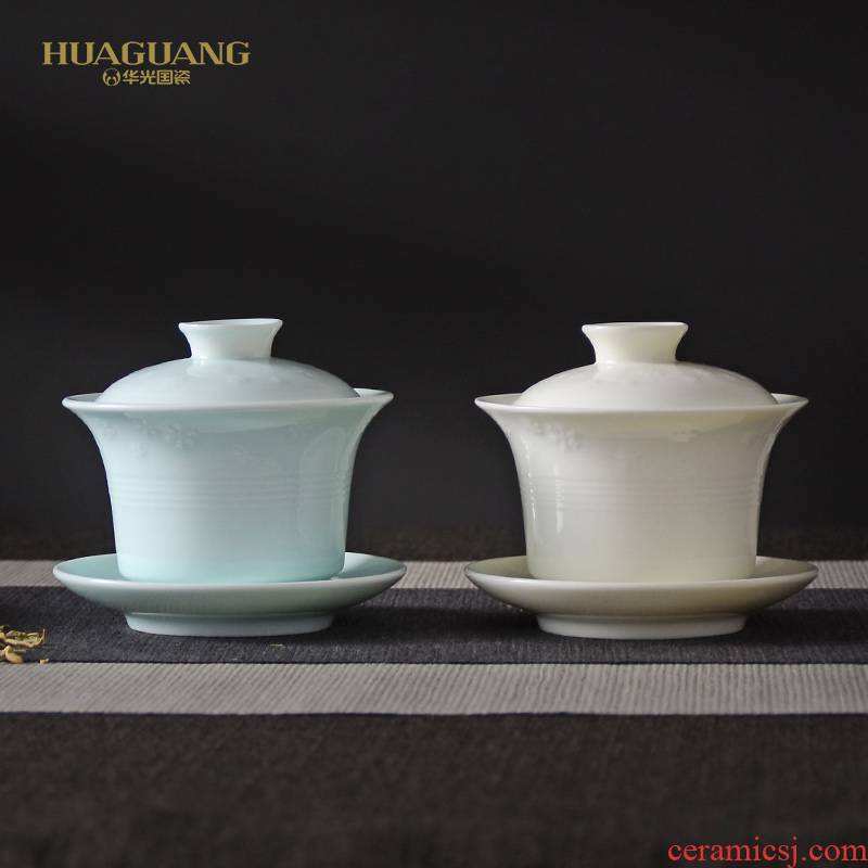 The porcelain crystal snow covered bowl of hua household gift box set three cups to tureen large celadon three cups