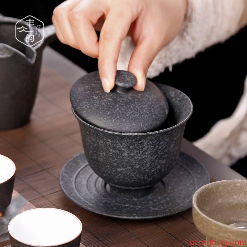 Retro large bowl home only three tureen coarse ceramic cups kung fu tea tea accessories three Taiwan tea