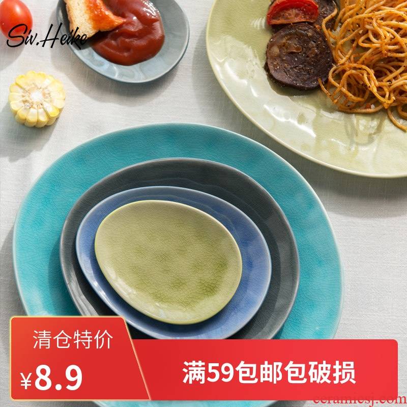 Ice crack creative color European Japanese household large - sized ceramic plate of western - style food dish flavor dish plate
