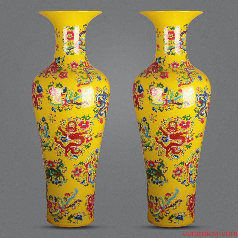 Ceramic floor big jingdezhen porcelain vase Chinese longfeng porcelain bridal chamber to heavy adornment is placed large living room