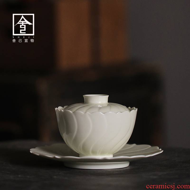 Jingdezhen hand embryo only three tureen suit tea tea cups large ceramic manual three cups of kung fu
