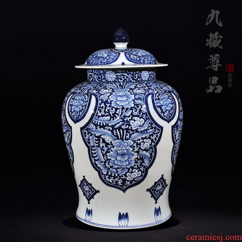 Copy a blue - and - white, yuan and Ming LuLianSheng jingdezhen ceramics with cover general tank craft ornaments TV ark, furnishing articles