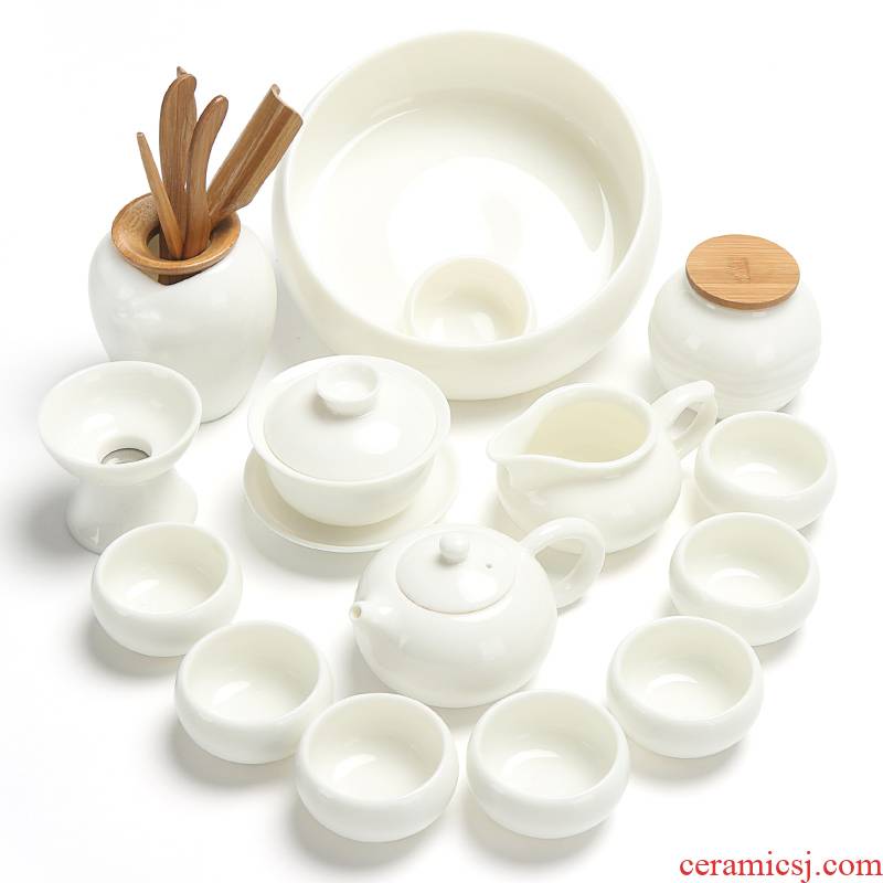 True sheng white porcelain kung fu tea set ceramic teapot cup household contracted a whole set of gift set suet jade contracted