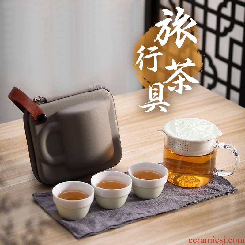 Yu machine ceramic glass crack a pot of three portable travel kung fu tea set car is suing tea